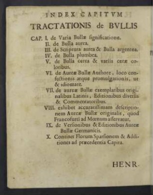 Index capitum tractationis de bullis