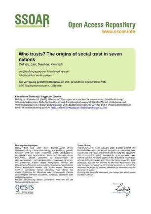 Who trusts? The origins of social trust in seven nations