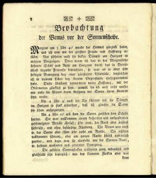 Beobachtung der Venus vor der Sonnenscheibe