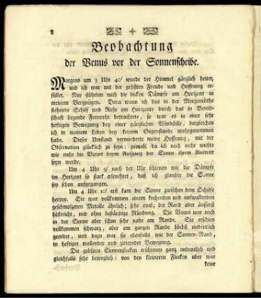 Beobachtung der Venus vor der Sonnenscheibe