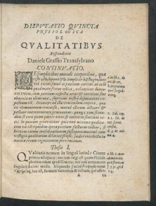 Disputatio Quincta Physiologica De Qualitatibus