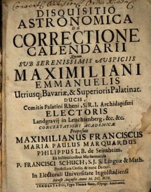 Disquisitio Astronomica De Correctione Calendarii