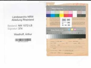Entnazifizierung Arthur Westhoff , geb. 05.07.1887 (Angestellter)