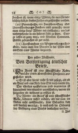 Der achte Abschnitt. Von Verfertigung teutscher Briefe.