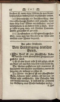 Der achte Abschnitt. Von Verfertigung teutscher Briefe.