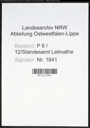 Heiratsregister Standesamt Letmathe