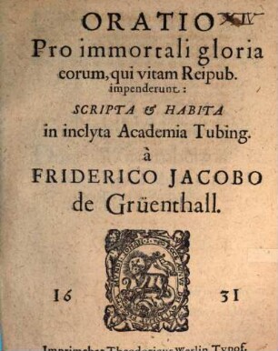 Oratio pro immortali gloria eorum, qui vitam reipub. impenderunt