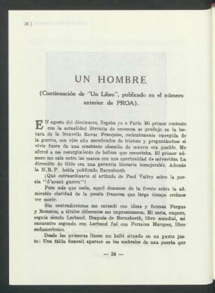 Un hombre : (Continuación de "Un libro", publicado en el número anterior de "PROA").