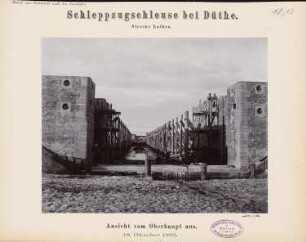 Dortmund-Ems-Kanal. Schleppzugschleuse, Düthe: Blick vom Oberhaupt durch die Schleusenkammer
