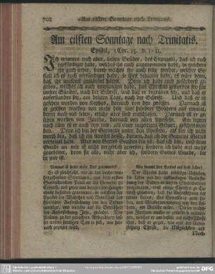 Am elften Sonntage nach Trinitatis. Epistel, 1 Cor. 15, v. 1-11