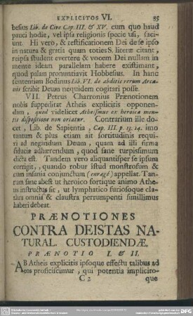Praenotiones Contra Deistas Natural. Custodienae