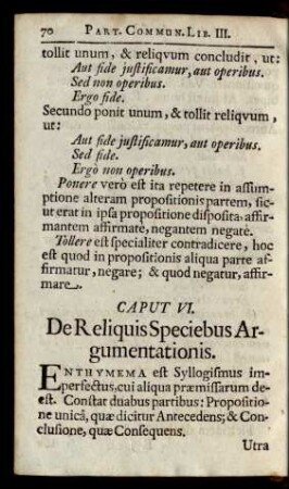 Caput VI. De Reliquis Speciebus Argumentationis.