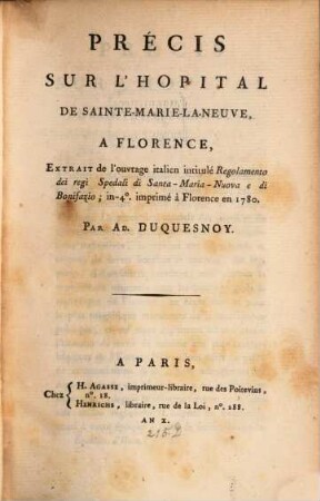 Précis sur l'hopital de Sainte-Marie-La-Neuve à Florence
