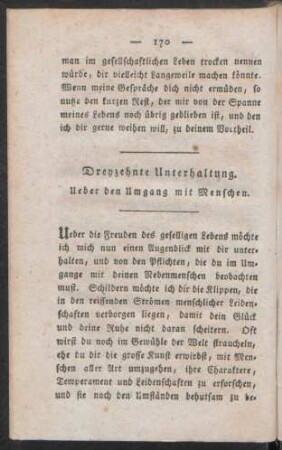 Dreyzehnte Unterhaltung. Ueber den Umgang mit Menschen