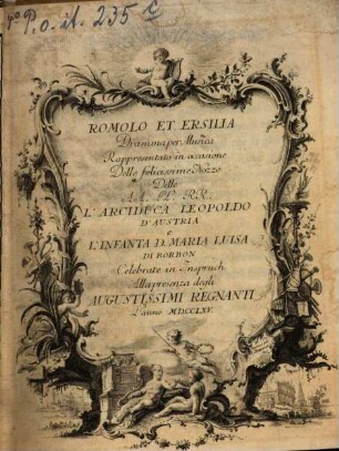 Romolo & Ersilia : Del Sig. Ab. Metastasio Poet. Ces.
