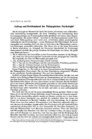 Auftrag und Problemstand der Pädagogischen Psychologie