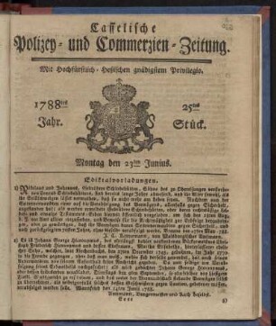 25tes Stueck, Montag den 23ten Junius. 1788
