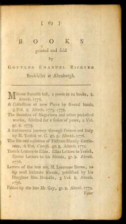 Books printed and sold by Gottlob Emanuel Richter Bookseller at Altenburgh