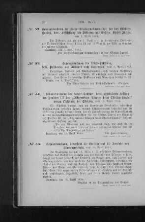 No. 55. Bekanntmachung, betreffend die Einfuhr und die Ausfuhr von Blumenzwiebeln, vom 16. April 1884.