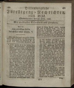 XXXI. Stück. Sonnabends: den 30. Juli 1796.