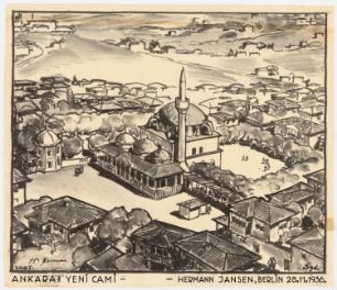 Gesamtbebauungsplan Ankara Teilbebauungsplan Moscheen: Perspektivische Ansicht (Vogelschau) Yeni Camii
