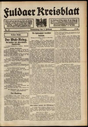 Erste Ausgabe vom Donnerstag, den 03. Februar 1916.