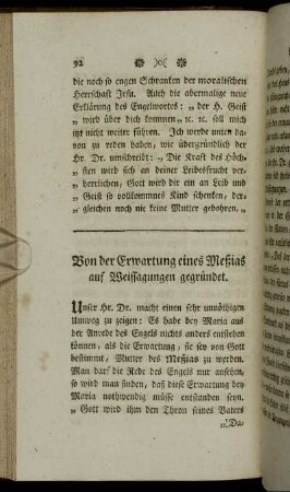 Von der Erwartung eines Meßias auf Weissagungen gegründet.