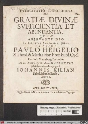 Exercitatio Theologica De Gratiae Divinae Sufficientia Et Abundantia