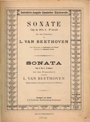 Sonate Op. 2, No. 1 F moll für das Pianoforte