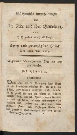 Zwey und zwanzigstes Stück