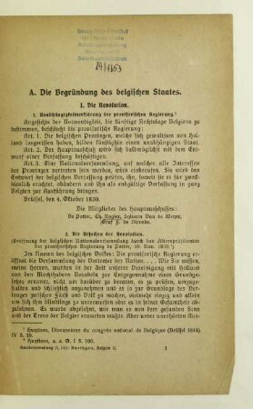 A. Die Begründung des belgischen Staates