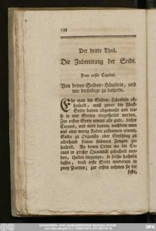 Der dritte Theil. Die Zubereitung der Seide.