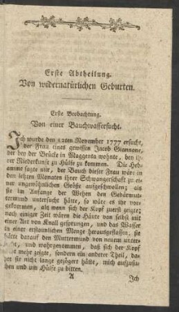 Erste Abtheilung. Von widernatürlichen Geburten