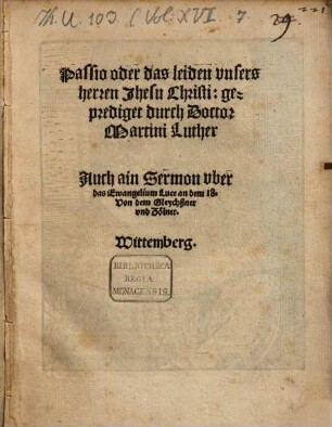 Passio oder das leiden vnsers herren Jhesu Christi