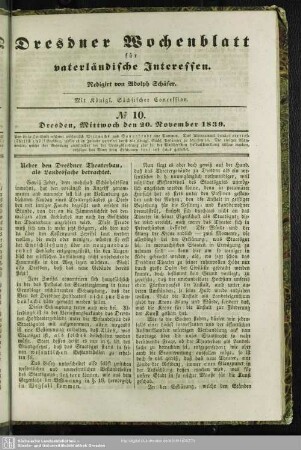 No. 10. Dresden, Mittwoch den 20. November 1839