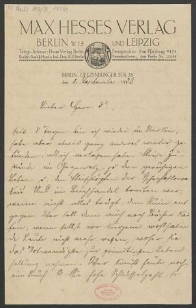 Brief an Alfred Einstein : 01.09.1923