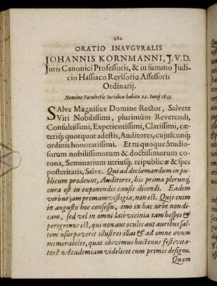 Oratio Inauguralis Johannis Kornmanni ...