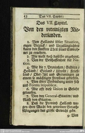 Das VII. Capitel. Von den vereinigten Niederlanden