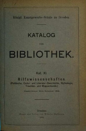 Katalog der Bibliothek. 11. 1896