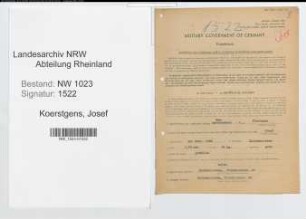 Entnazifizierung Josef Koerstgens , geb. 29.02.1888 (Bauunternehmer)