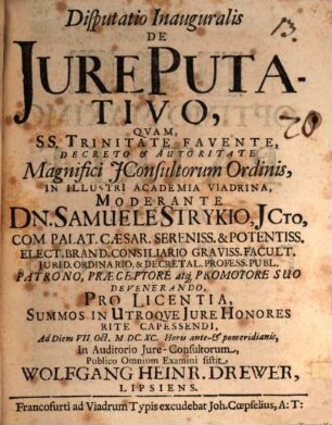 Disp. inaug. de iure putativo