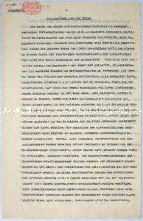 Hektografierte maschinenschriftliche Ausarbeitung über die Bedeutung des Handwerks im Kriege
