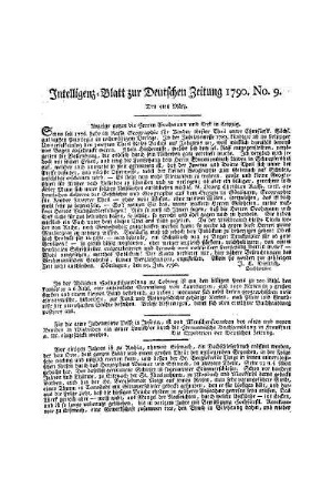 Intelligenz-Blatt zur Deutschen Zeitung 1790. No. 9