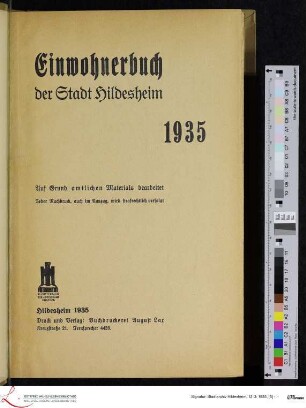 [Titel:] Einwohnerbuch der Stadt Hildesheim 1935