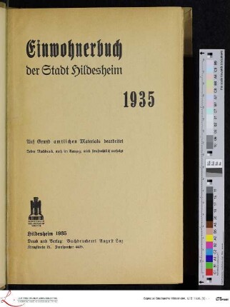 [Titel:] Einwohnerbuch der Stadt Hildesheim 1935
