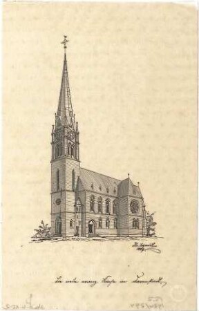 Schmidt, Heinrich von; Darmstadt; Neue Ev. Kirche - Perspektive