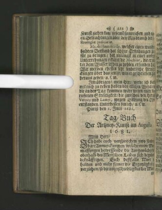 Tag-Buch Der Artzney-Kunst im Augusto 1681