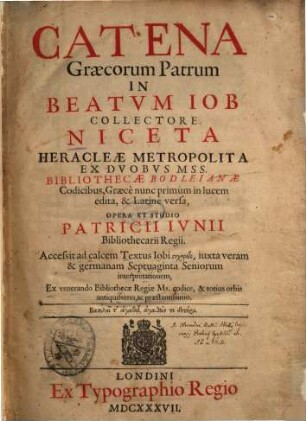 Catena Graecorum Patrum in Beatvm Iob