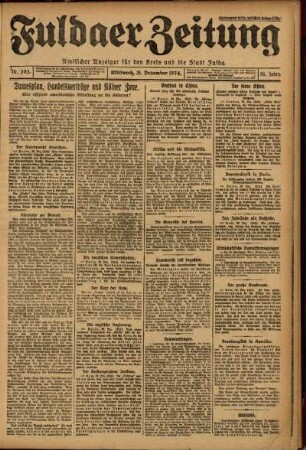 Erste Ausgabe vom Mittwoch, den 31. Dezember 1924.