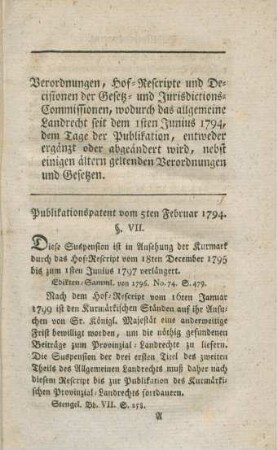 Publikationspatent vom 5ten Februar 1794.